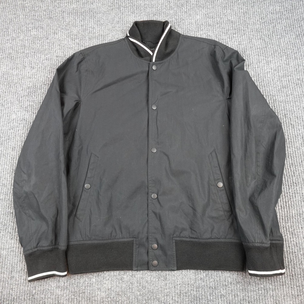 Rag & Bone Bomber Jacket Mens Large Black Snap Canvas Barneys New York